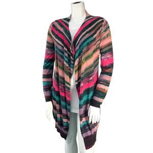 Custo Knitwear Women Size L Cardigan Sweater Open Long Cascade Stripe Multicolor